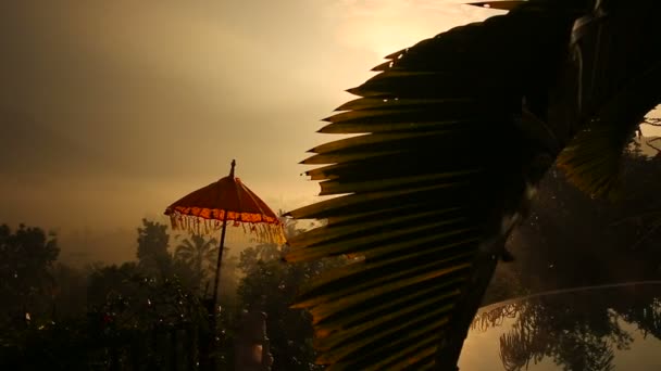 Guarda-chuva tradições na ilha de Bali, Sunset Indonesia — Vídeo de Stock