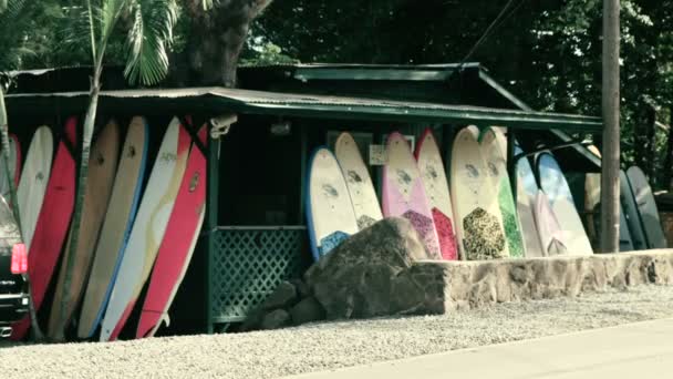 Tienda de Surf 4K en Haleiwa Oahu Hawaii — Vídeos de Stock