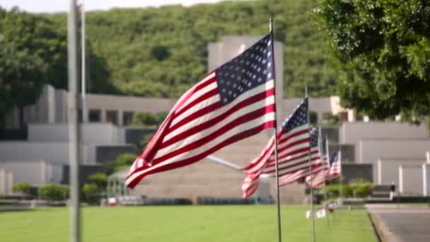 Askeri Memorial mezarlığında Amerikan bayrağı — Stok video