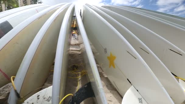 Hyra surfbrädor på Waikiki Beach Hawaii — Stockvideo