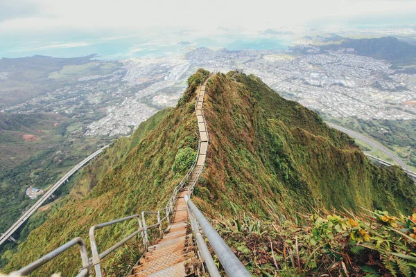 Vandringstrappa Till Himlen Haiku Trappor Hawaii Oahu Usa — Stockfoto