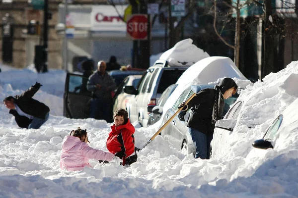 New York City December 2010 Met Sneeuw Bedekte Auto Straat — Stockfoto