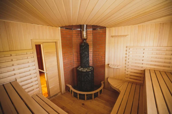 Calentador Sauna Gran Habitación Luminosa Decorada Con Maderas Claras — Foto de Stock