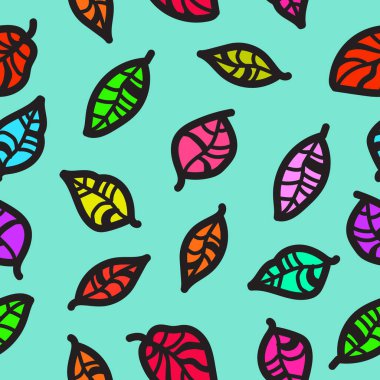 Renkli yapraklar da dahil olmak üzere vektörde kusursuz doku oluşturuldu