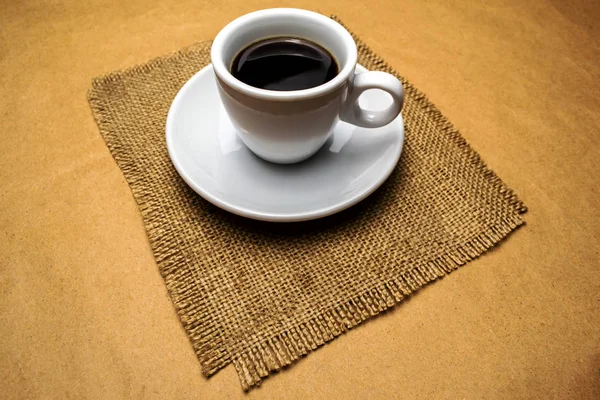 White Cup Coffee Napkin Beige Background — Stock Photo, Image