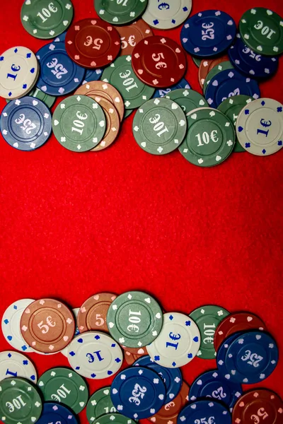 Poker Chips Red Background — Stock Photo, Image