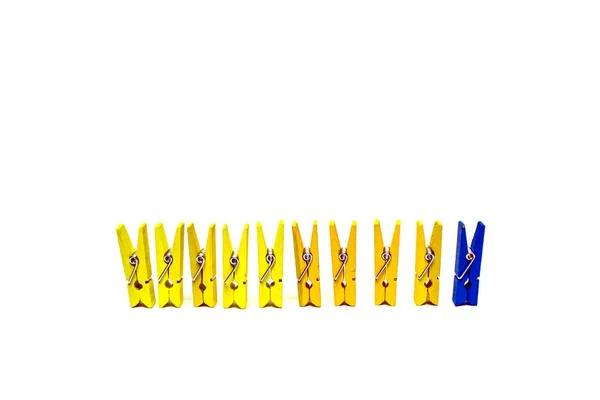 Clothespins Yellow One Blue Isolated White Background — Stock Photo, Image