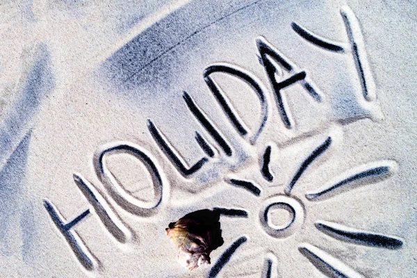 Inscription Holiday Written Close Sea Sand — Stock Photo, Image