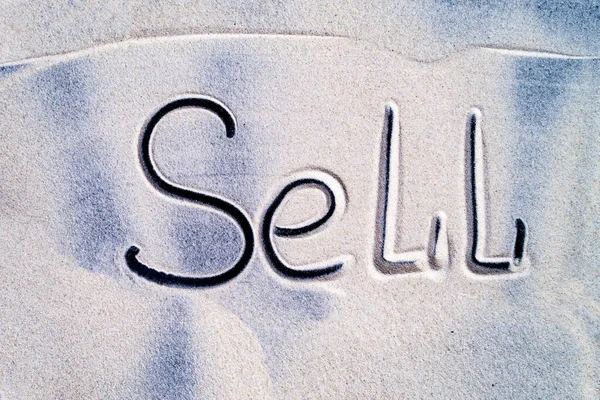Inscription Sell Written Close Sea Sand — Stock Photo, Image
