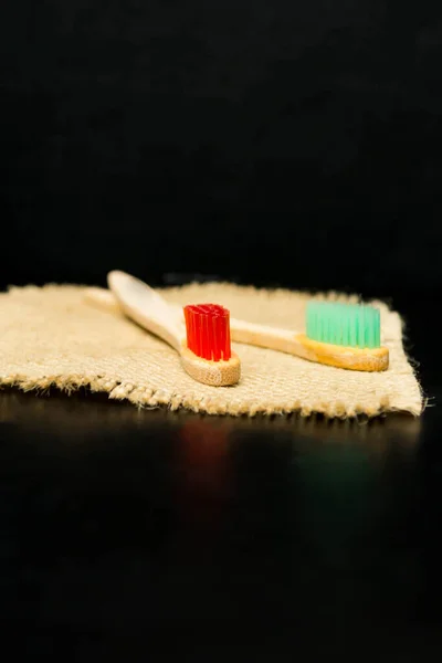 Escovas Dentes Madeira Guardanapo Produtos Odontológicos Higiene Oral Higiene Dos — Fotografia de Stock