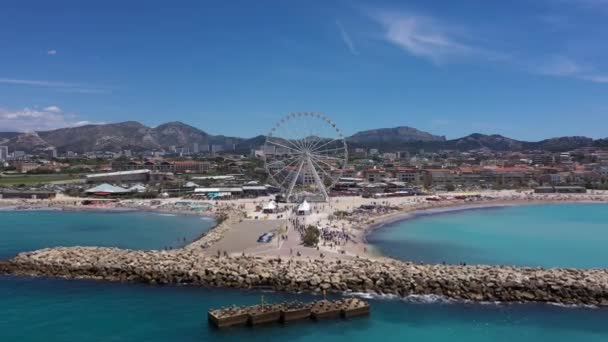 Viaje Aéreo Vuelta Sobre Borel Playa Día Soleado Marsella Gran — Vídeo de stock