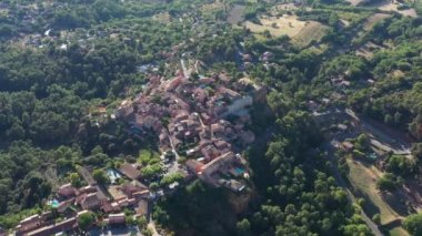 aerial flight around roussillon hilltop village provence alpes cte dazur region france sunny