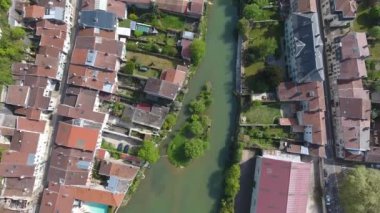 aerial vertical drone view of verdun river la meuse located in france
