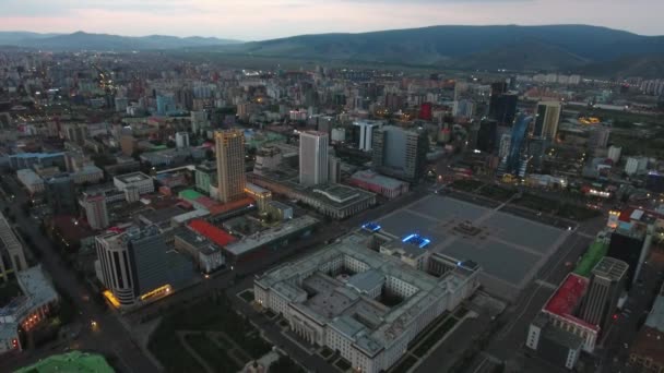 Plano Aéreo Aviones Tripulados Edificios Centro Ulaanbaatar Mongolia — Vídeo de stock
