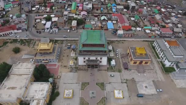 Tiro Aéreo Del Dron Del Monasterio Gandantegchinlen Mongolia Ulanbator Zoom — Vídeos de Stock