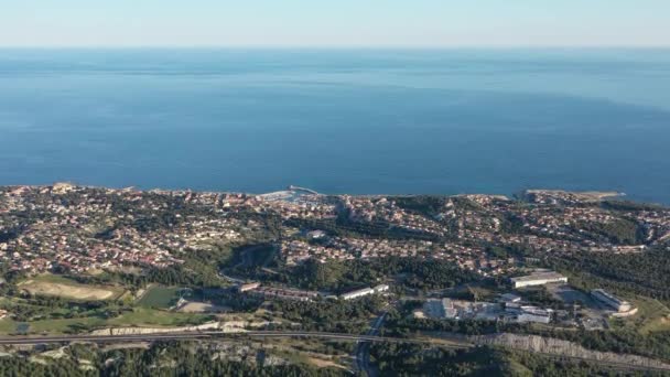 Letecký Globální Pohled Párky Les Pins Středomořské Město Západ Slunce — Stock video