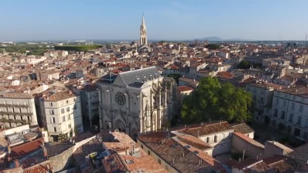 Aerial Flight Saint Roch Church Early Morning Montpellier France Ecusson — ストック動画