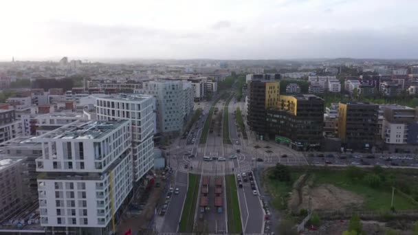 Luchtfoto Van Nieuwe Stadshaven Marianne Woonwijk Montpellier Frankrijk Zonsondergang — Stockvideo