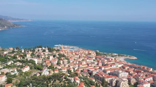 Luftaufnahme Stadt Menton Côte Azur Hafen Und Basilika Des Heiligen — Stockvideo