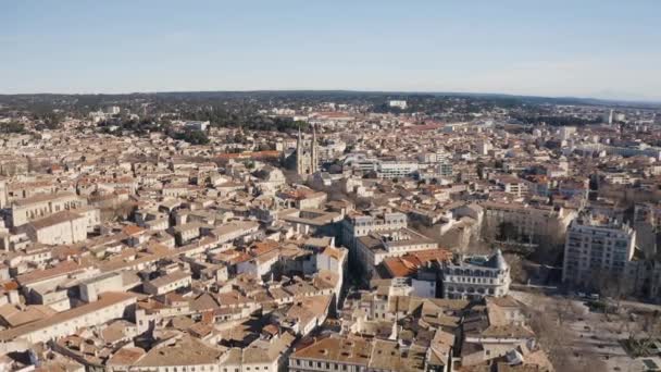 Vista Aérea Sobre Cidade Nimes Durante Dia Ensolarado Inverno — Vídeo de Stock