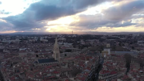 Incroyable Coucher Soleil Nuageux Sur Montpellier Ecusson Aérien Drone Vue — Video