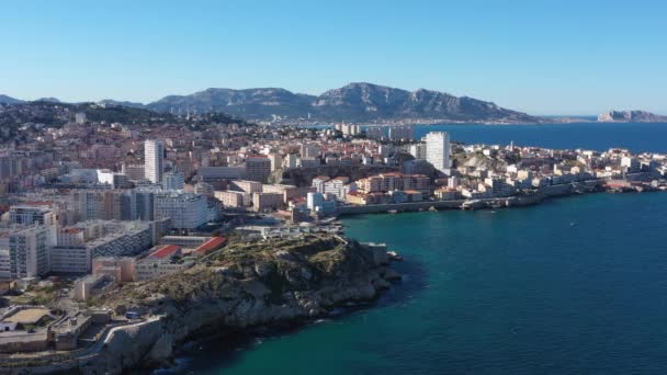 Verbazingwekkende Antenne Schot Marseille Rond Catalaans Strand Middellandse Zee Calanques — Stockvideo