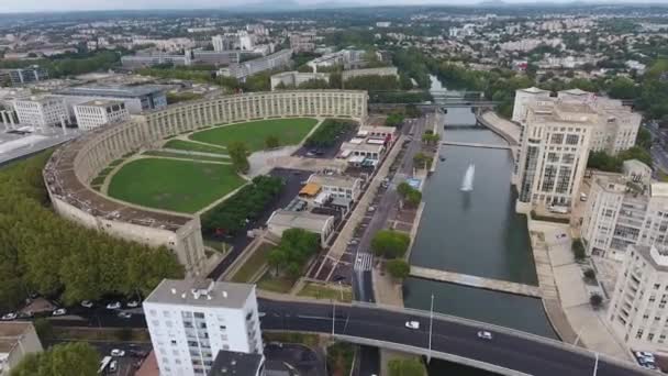 Antigone Nachbarschaft Von Montpellier Antenne Drohne Ansicht Fluss Lez Bewölkt — Stockvideo