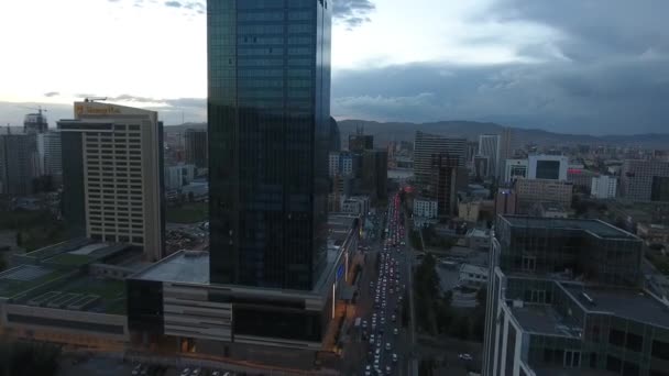 Beau Coucher Soleil Ulan Bator Trafic Bâtiments Drone Aérien Tir — Video