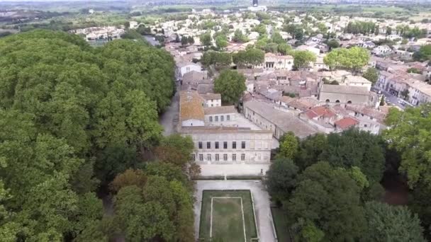 Hermoso Edificio Edad Media Parque Vista Aérea Drone Francia — Vídeos de Stock