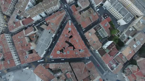 Gebäude Dreieck Form Von Oben Drohne Ansicht Montpellier Frankreich Antenne — Stockvideo