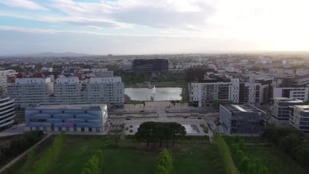 City Park Port Marianne District Montpellier Aerial Shot Trees Town — Stockvideo