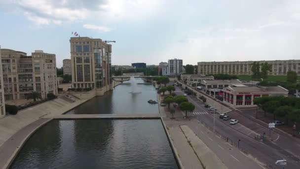 Consiglio Montpellier Edificio Amministrativo Fronte Fiume Lez Vista Drone Aereo — Video Stock