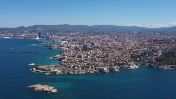 Endoume Buurt Marseille Luchtfoto Uitzicht Frankrijk Zonnige Dag Middellandse Zee — Stockvideo