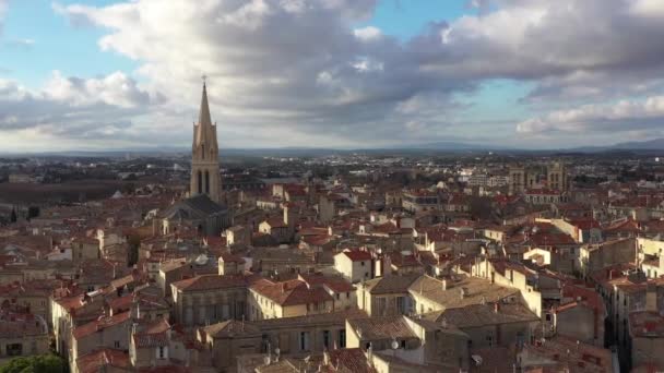Zlatá Hodina Montpellier Ecusson Letecké Drone Pohled Přes Střechy — Stock video