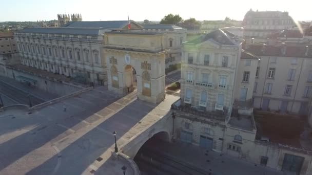 Montpellier Arc Triomphe Νωρίς Πρωί Γαλλία Εναέρια Άποψη — Αρχείο Βίντεο