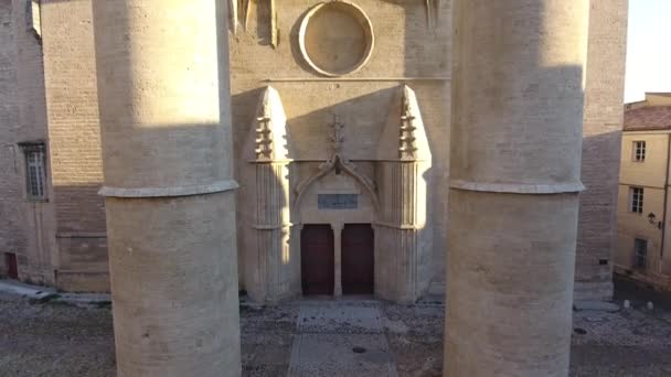 Montpellier Cathédrale Saint Pierre Vers Bas Voyageant Par Drone Vue — Video