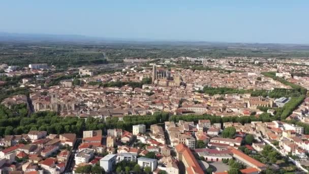 Narbonne Narbona Occitan Aude Francouzština Letecký Pohled Slunečný Den — Stock video