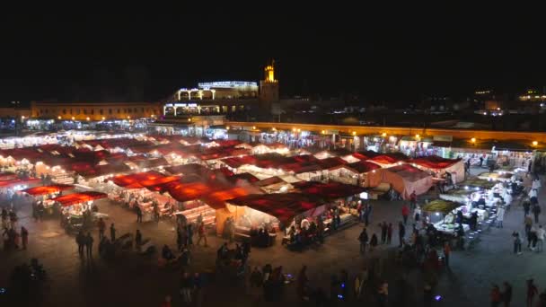 Nocne Życie Słynnym Placu Jemaa Fnaa Rynku Marrakeshs Medina Quarter — Wideo stockowe