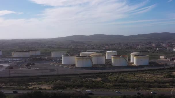 Oil Storage Tanks Aerial View Sunset Time Frontignan France Mediterranean — Stock Video