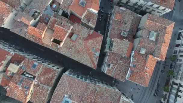 Overhead Drone View Montpellier Roofs Old Mediterranean City Aerial Vertical — Stock Video