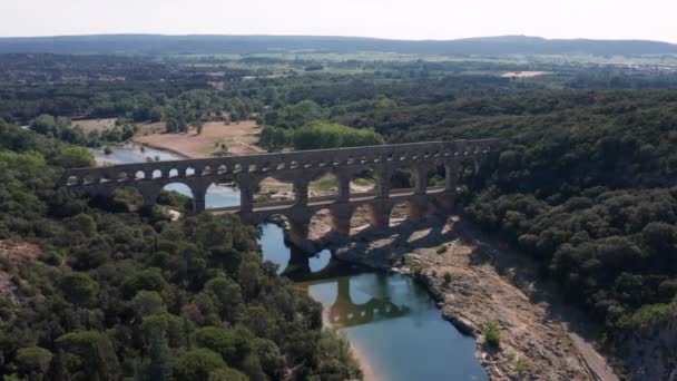 Pont Gard Aerial Left Right Traveling Morning Sunny Day Summer — 비디오