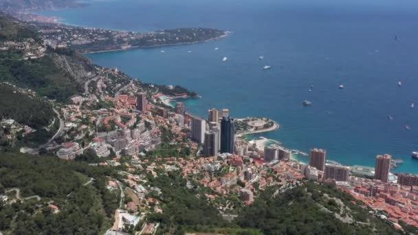 Fastigheter Lyxbyggnader Monaco Antenn Utsikt Solig Dag Frankrike — Stockvideo