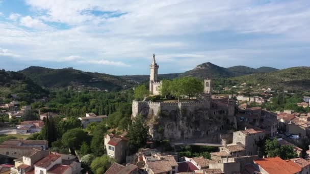 Svatý Ambroix Letecký Pohled Středověké Město Dugas Rock Gard Francie — Stock video