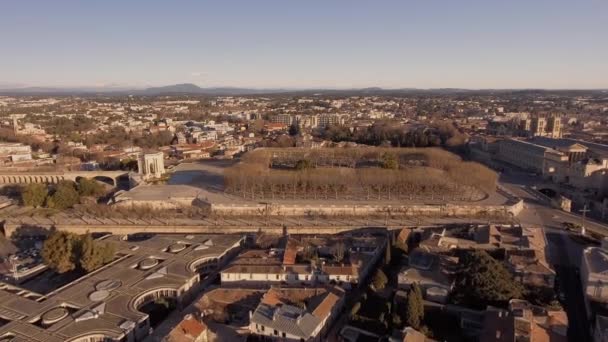 Πλαϊνή Άποψη Του Περιπάτου Peyrou Montpellier Από Drone Χειμώνα Πρωί — Αρχείο Βίντεο