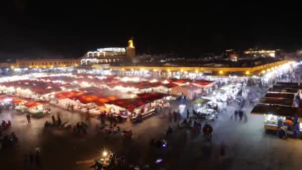 Marrakeshs Medina Çeyreğindeki Jemaa Fnaa Meydanı Nın Zaman Aşımı — Stok video