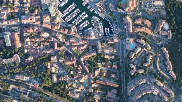 Top Antenne Drone Uitzicht Sausset Les Pins Haven Centrum Middellandse — Stockvideo