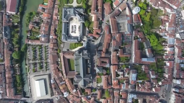 Vista Vertical Del Dron Ciudad Verdun Lorraine Francia Día Soleado — Vídeos de Stock