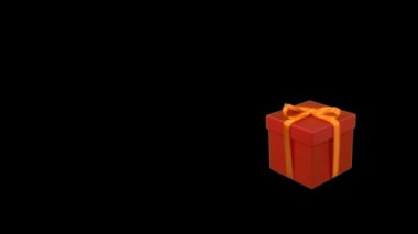 red gift box with yellow gold ribbon bow dolly in track in zoom in at transparent background alpha channel chroma key transparent background have empty space for text lr pan soft focus