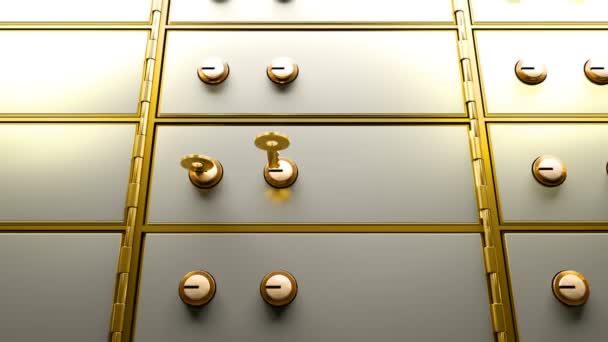2つの金色の鍵で開いたセーフティボックスが明るい光が現れる — ストック動画