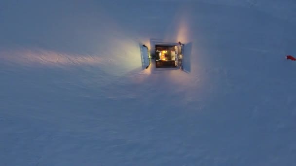 Aerial Drone Shot Snow Groomer Action Sunset French Alps Vertical — Stock Video